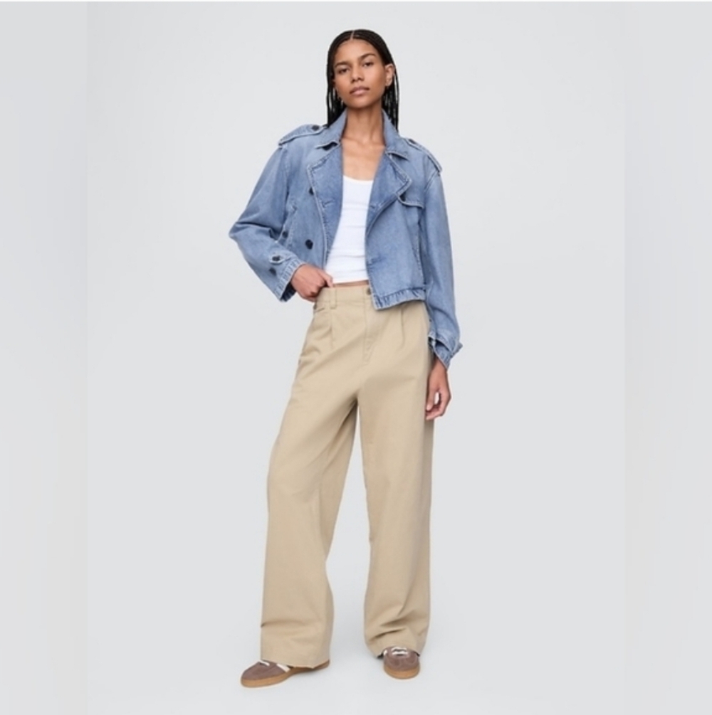 UltraSoft Denim Crop Trench Jacket Light Wash XSP - Picture 2 of 6